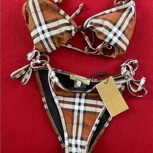 Burberry Tan and Black Checkered Bikini